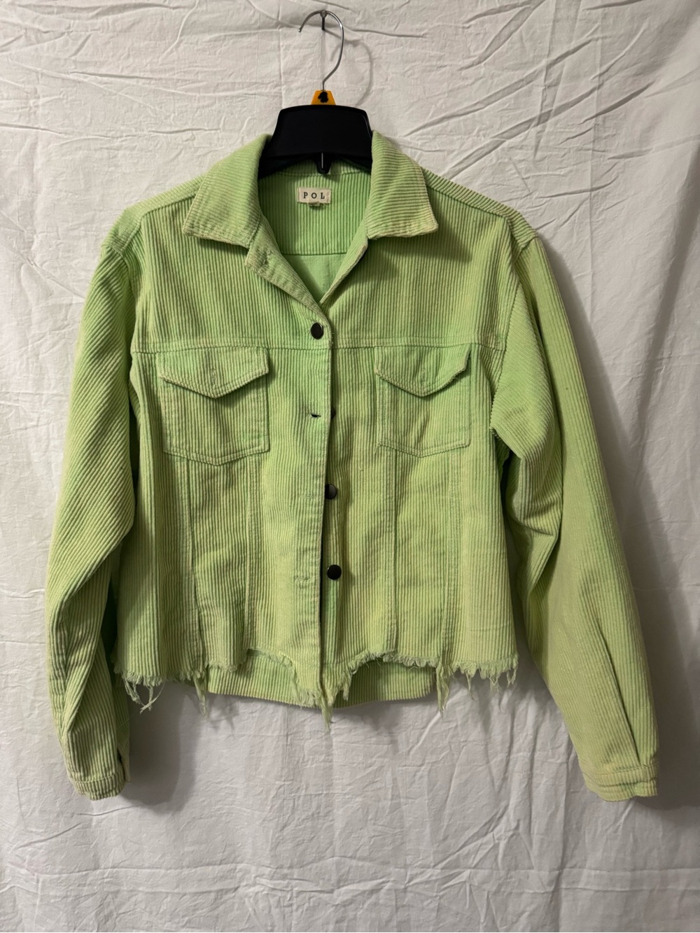 POL Light Green Corduroy Button-Front Jacket